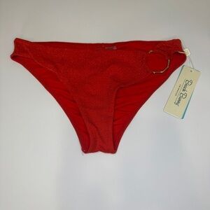 Beach Bunny Hally Full Bottom Bikini Red Gold Ring XL NWT $155